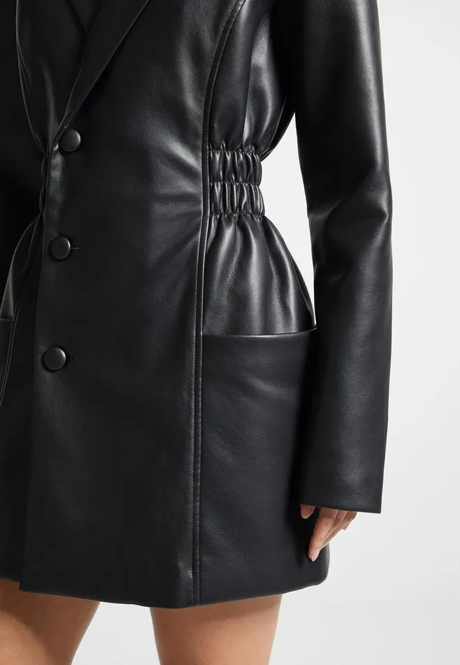 Women Manire De Voir Double Breasted Leather Blazer Dress Black