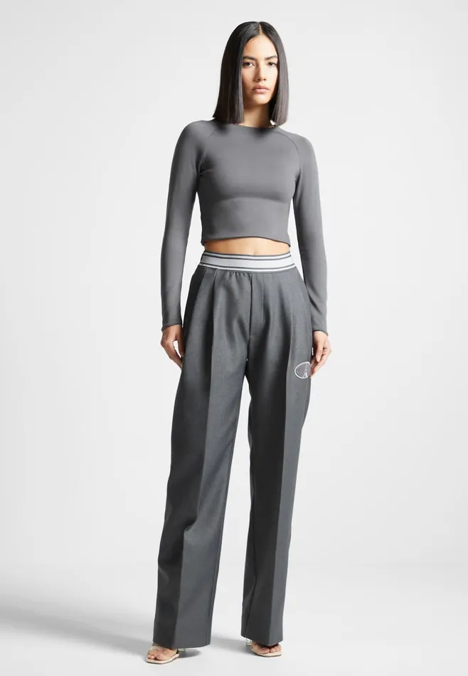 Women Manire De Voir Elasticated Signature Pleated Trousers Dark Grey