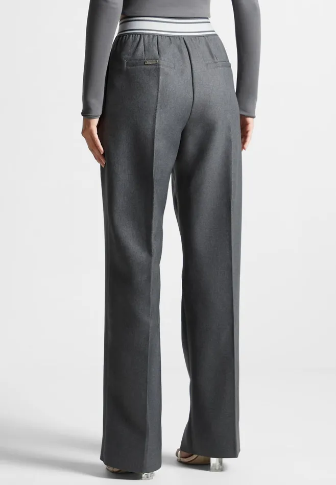 Women Manire De Voir Elasticated Signature Pleated Trousers Dark Grey