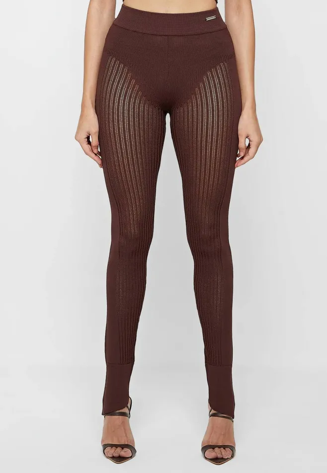 Women Manire De Voir Knitted High Waisted Leggings Brown