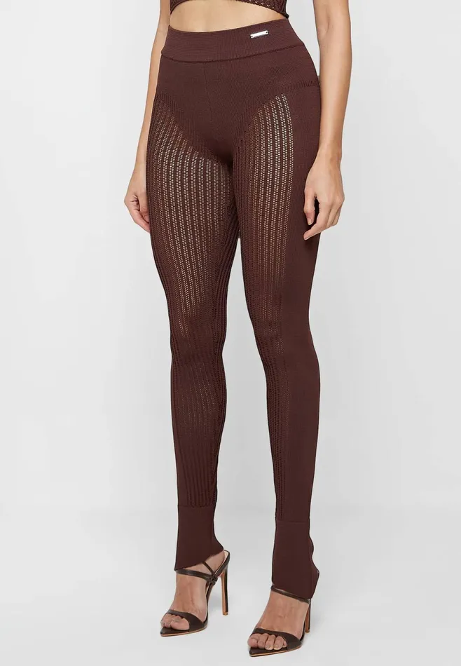 Women Manire De Voir Knitted High Waisted Leggings Brown