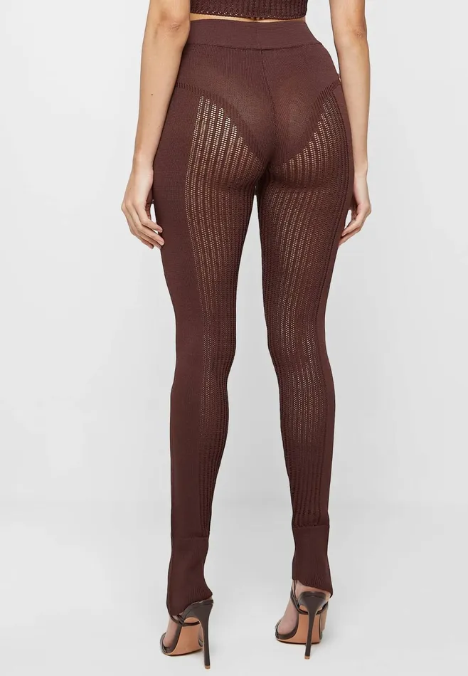 Women Manire De Voir Knitted High Waisted Leggings Brown