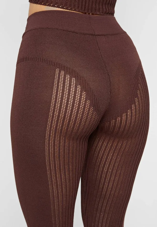 Women Manire De Voir Knitted High Waisted Leggings Brown