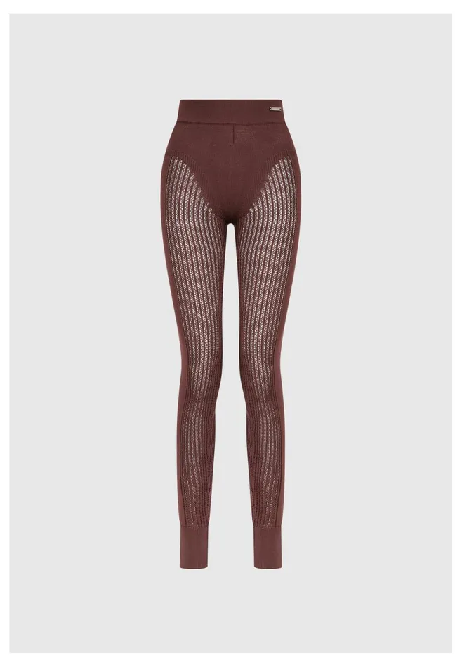 Women Manire De Voir Knitted High Waisted Leggings Brown