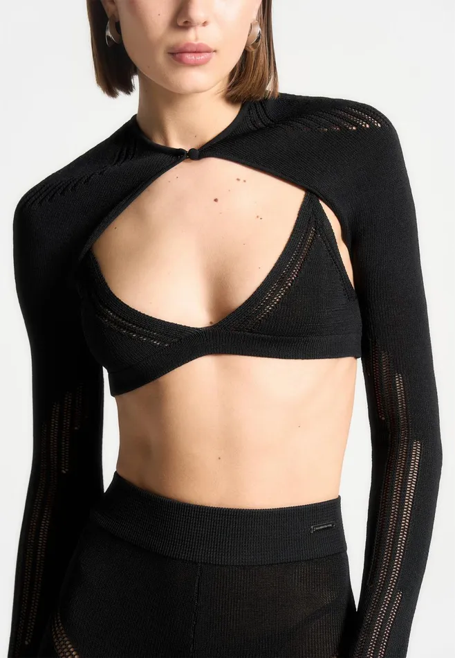 Women Manire De Voir Knitted Sleeve Overlay With Bralette Black