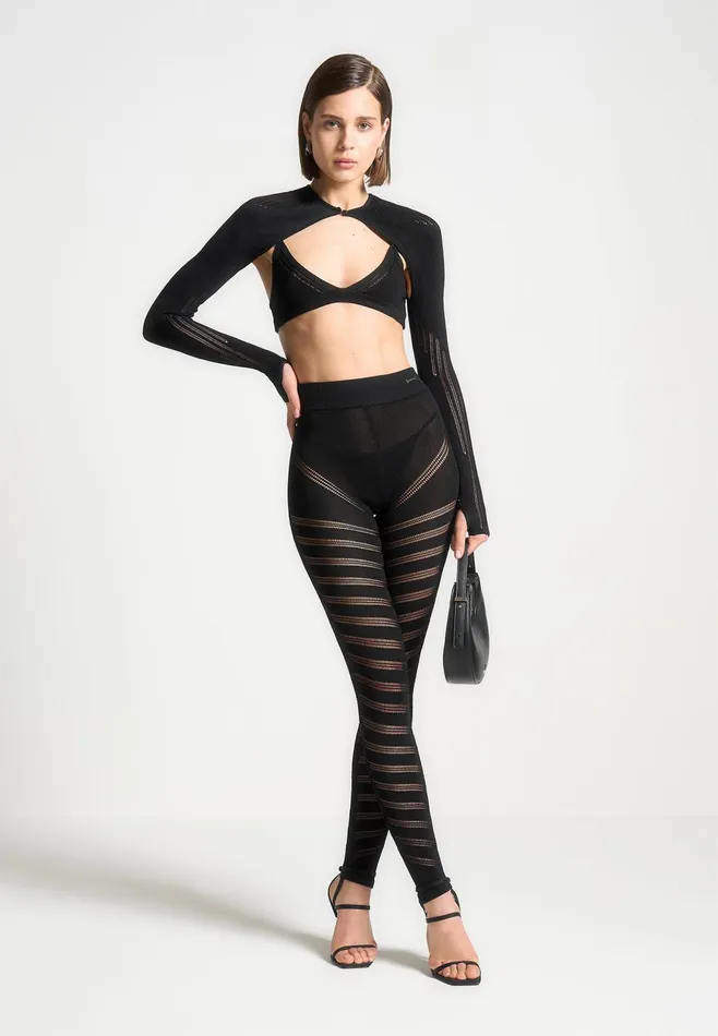 Women Manire De Voir Knitted Sleeve Overlay With Bralette Black