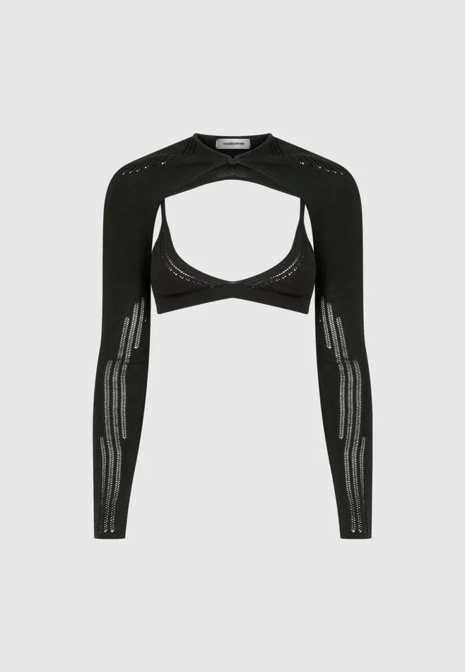 Women Manire De Voir Knitted Sleeve Overlay With Bralette Black