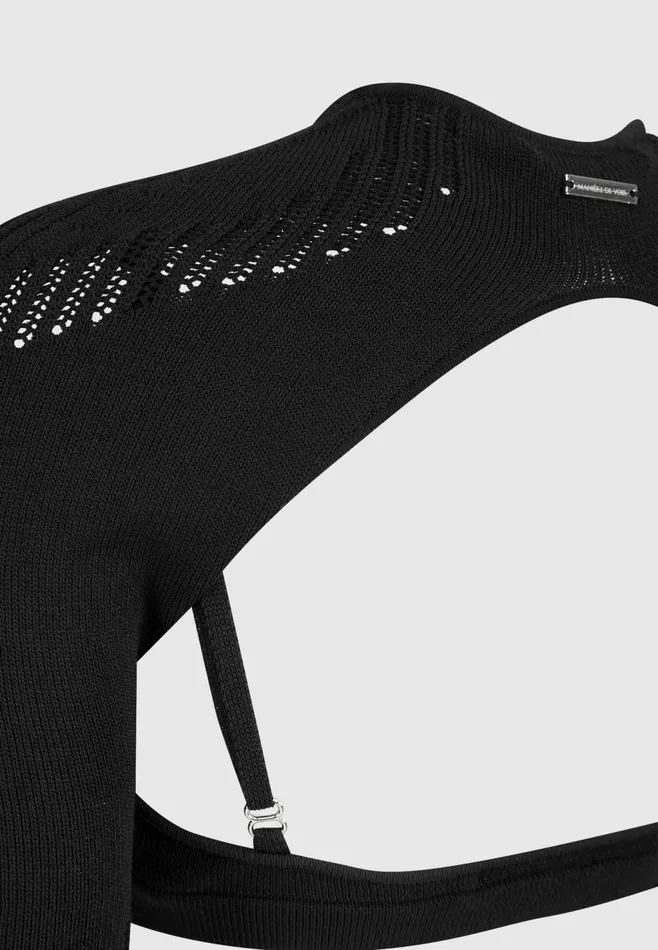 Women Manire De Voir Knitted Sleeve Overlay With Bralette Black