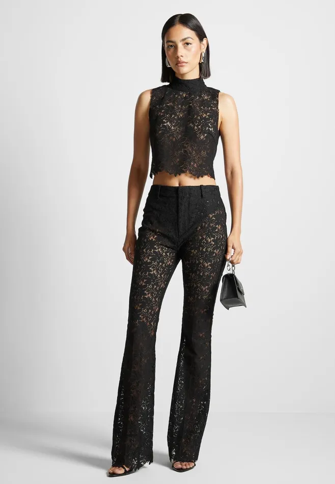 Women Manire De Voir Lace Fit And Flare Trousers Black