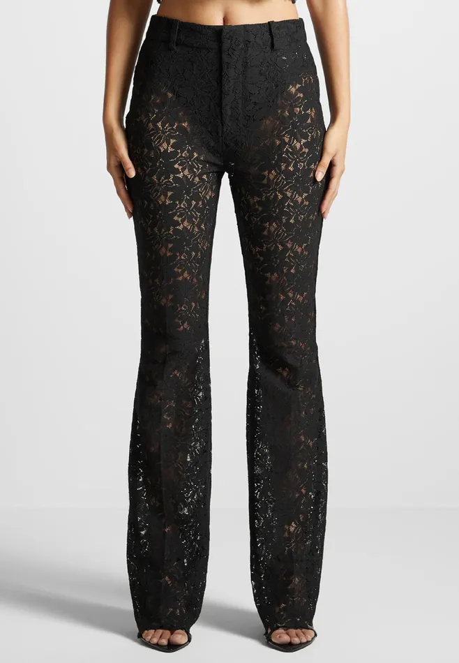 Women Manire De Voir Lace Fit And Flare Trousers Black