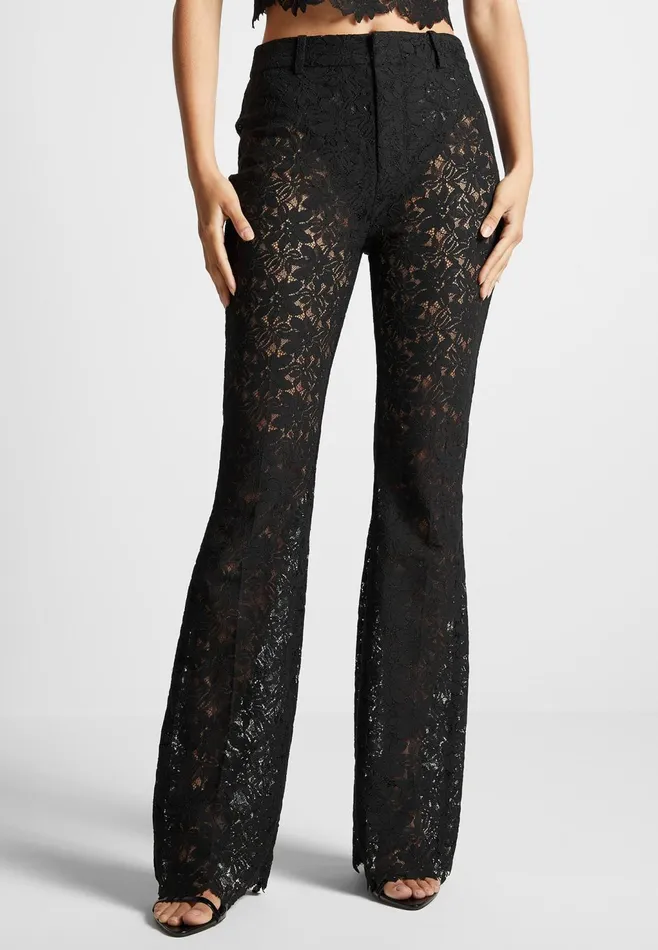 Women Manire De Voir Lace Fit And Flare Trousers Black