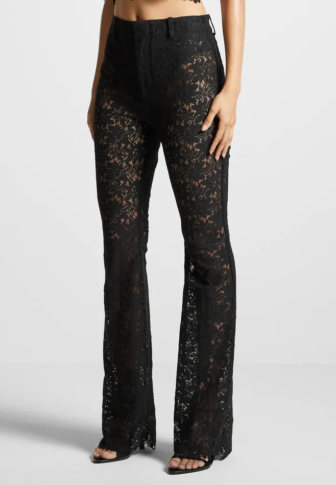 Women Manire De Voir Lace Fit And Flare Trousers Black