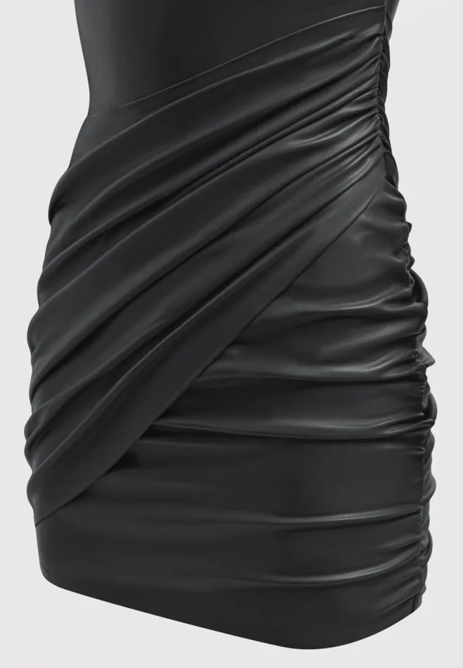 Women Manire De Voir Leather Gathered Dress Black