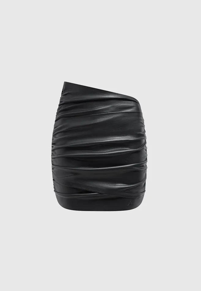 Women Manire De Voir Leather Gathered Mini Skirt Black