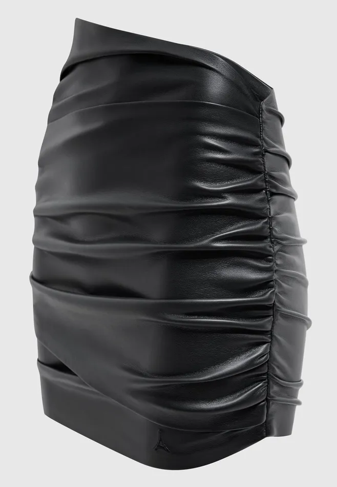 Women Manire De Voir Leather Gathered Mini Skirt Black