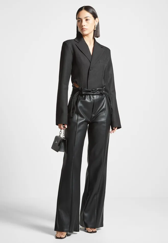 Women Manire De Voir Leather Rope Tie Trousers Black