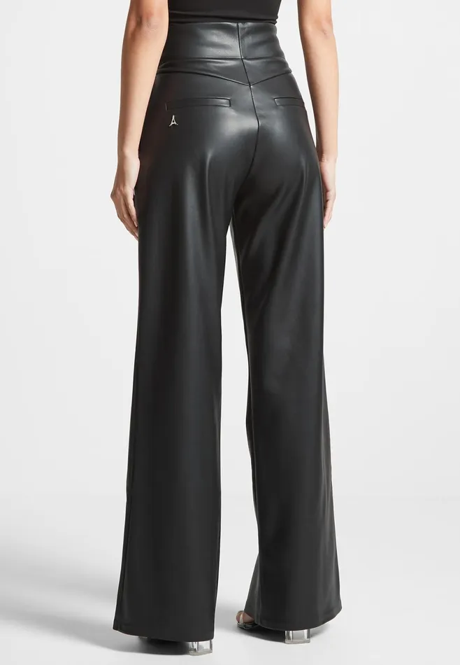 Women Manire De Voir Leather Rope Tie Trousers Black