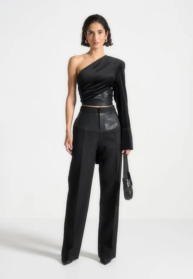 Women Manire De Voir One Sleeve Velour Wrap Top Black