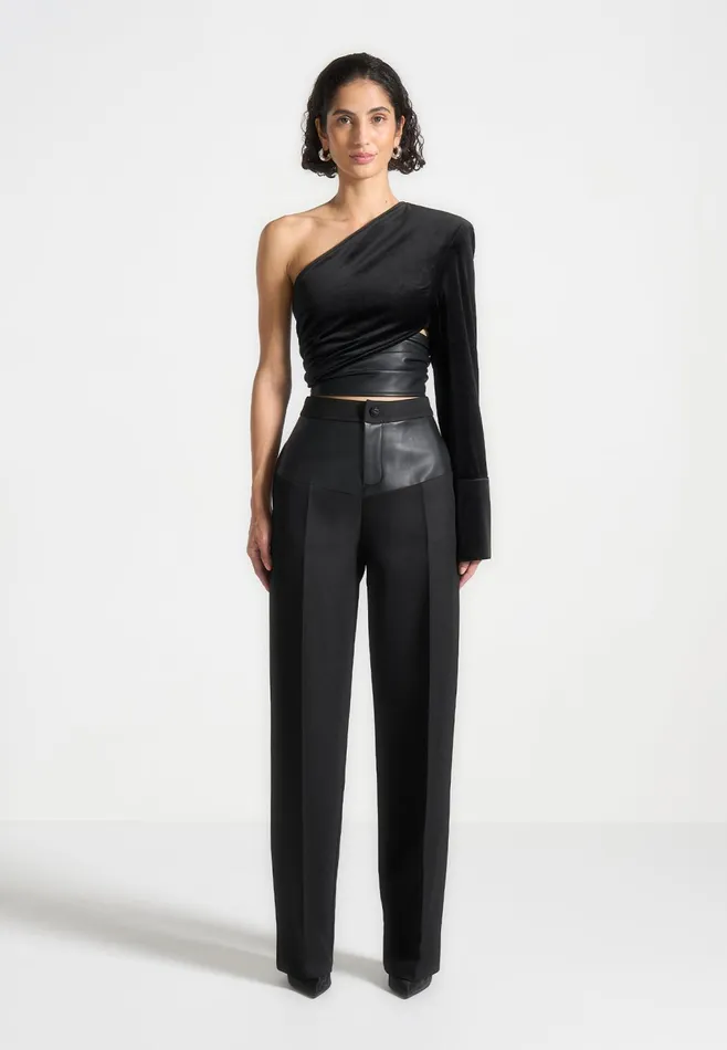 Women Manire De Voir One Sleeve Velour Wrap Top Black