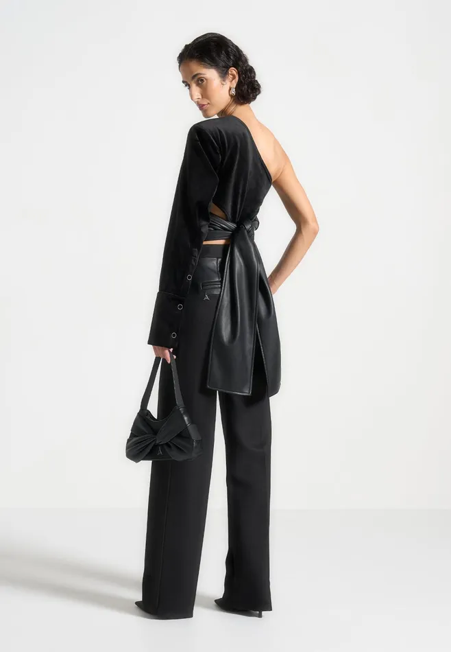 Women Manire De Voir One Sleeve Velour Wrap Top Black