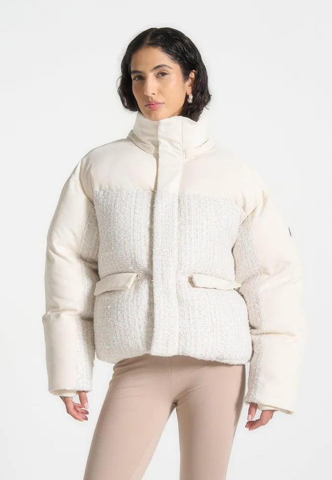Women Manire De Voir Oversized Tweed Puffer Jacket Cream