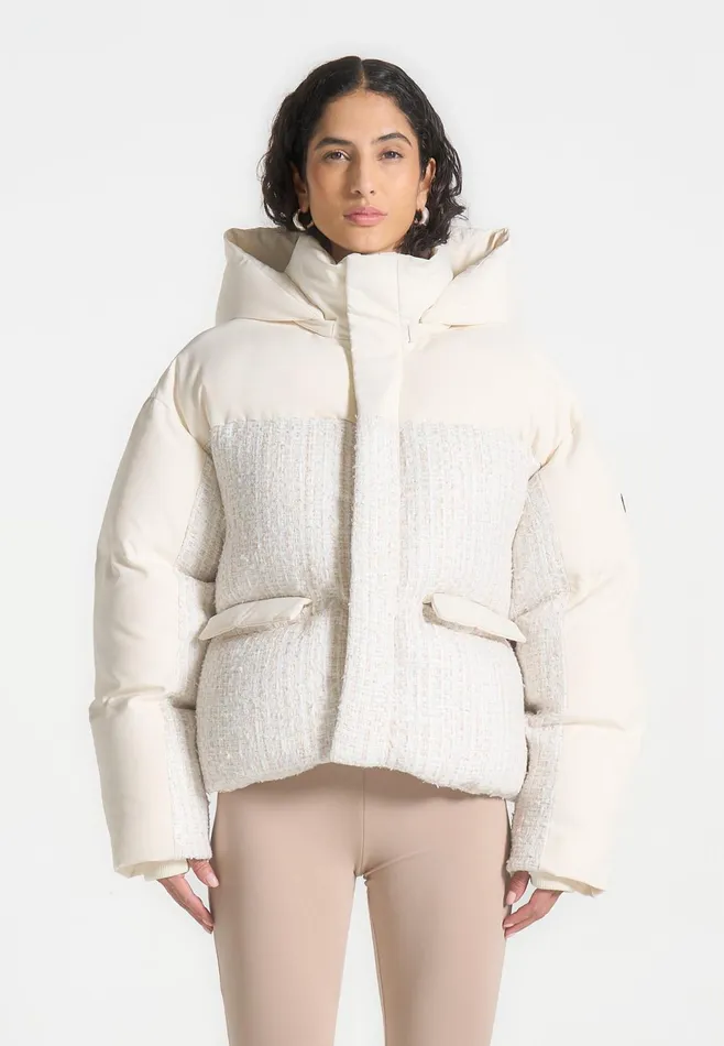 Women Manire De Voir Oversized Tweed Puffer Jacket Cream