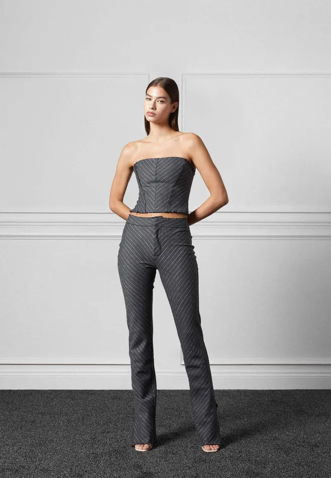 Women Manire De Voir Pinstripe Mini Flared Trousers Grey