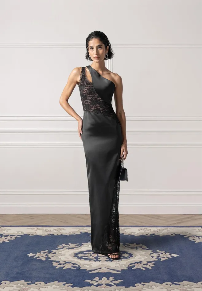 Women Manire De Voir Satin And Lace Midaxi Dress Black