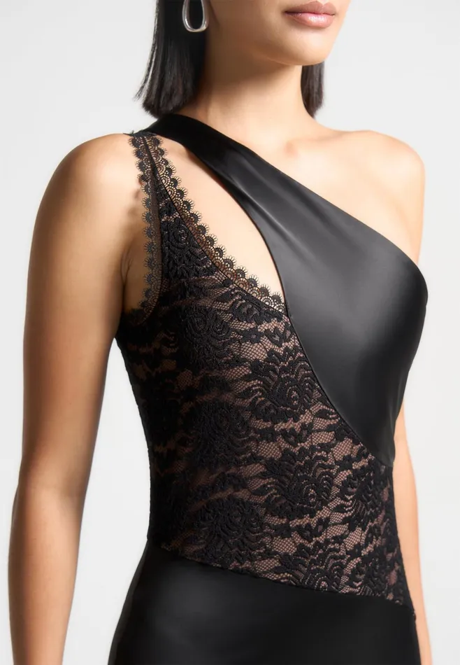 Women Manire De Voir Satin And Lace Midaxi Dress Black