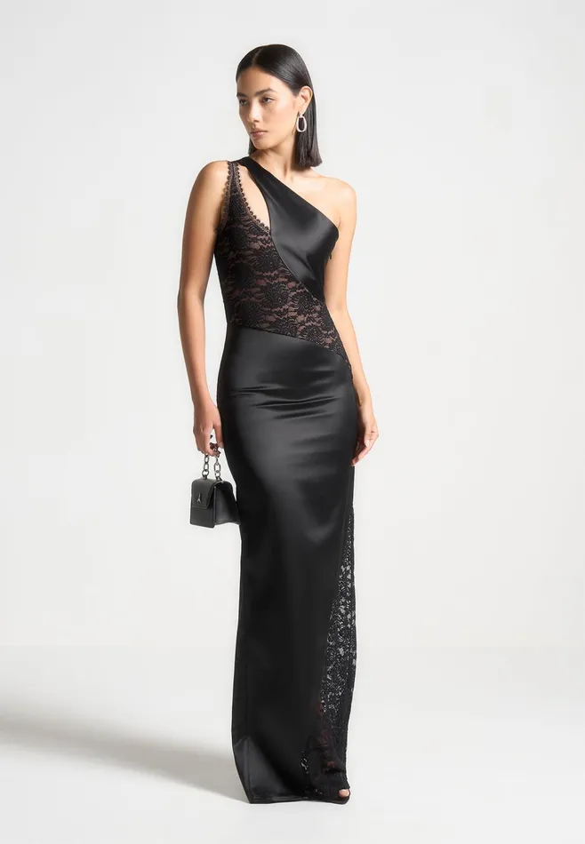 Women Manire De Voir Satin And Lace Midaxi Dress Black