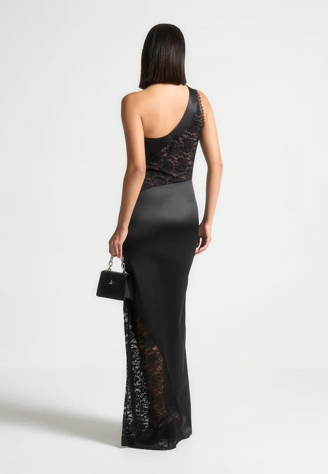 Women Manire De Voir Satin And Lace Midaxi Dress Black
