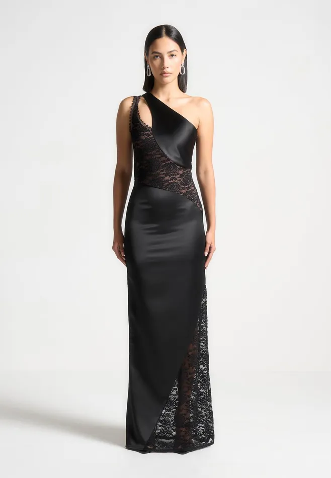 Women Manire De Voir Satin And Lace Midaxi Dress Black