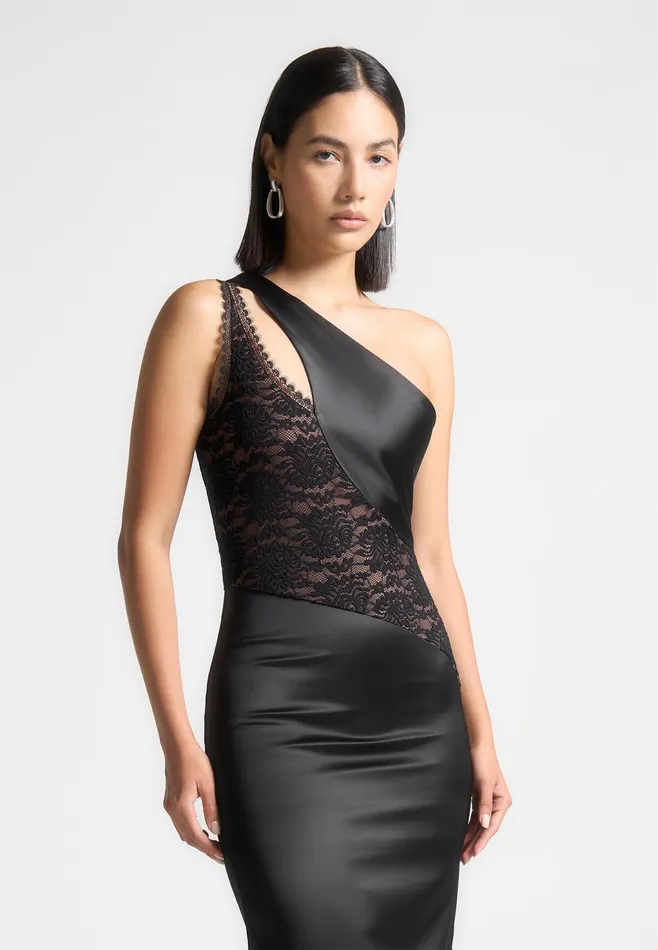 Women Manire De Voir Satin And Lace Midaxi Dress Black