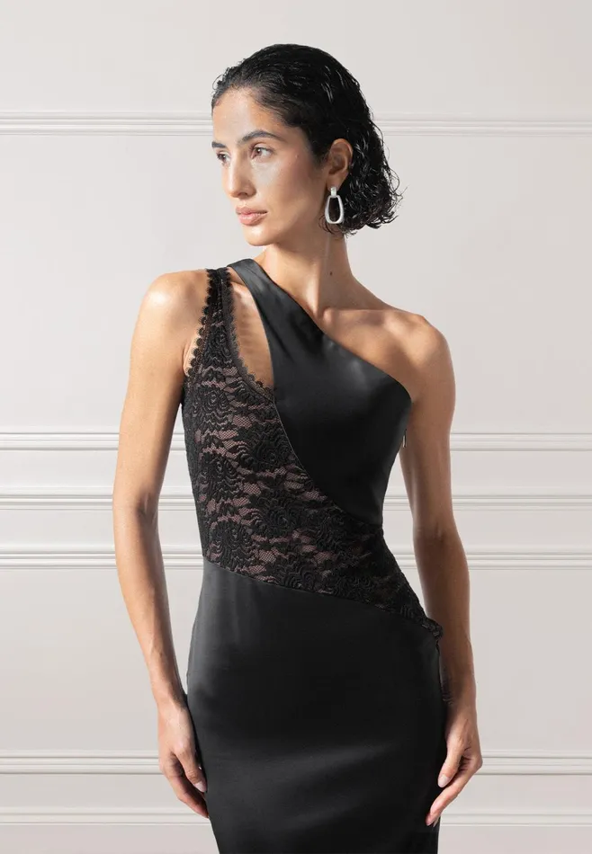 Women Manire De Voir Satin And Lace Midaxi Dress Black