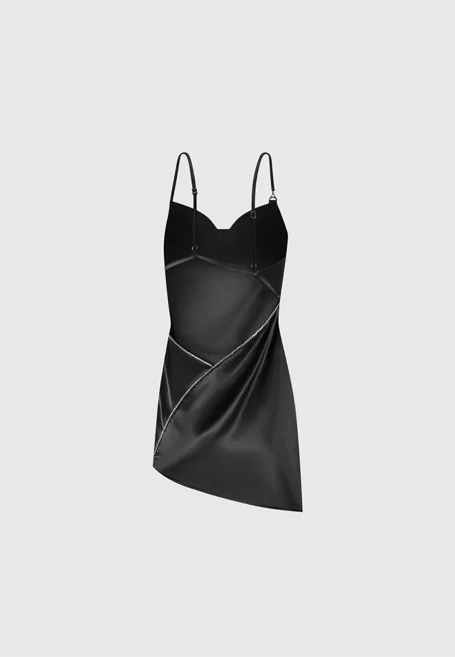 Women Manire De Voir Satin Embellished Open Back Mini Dress Black