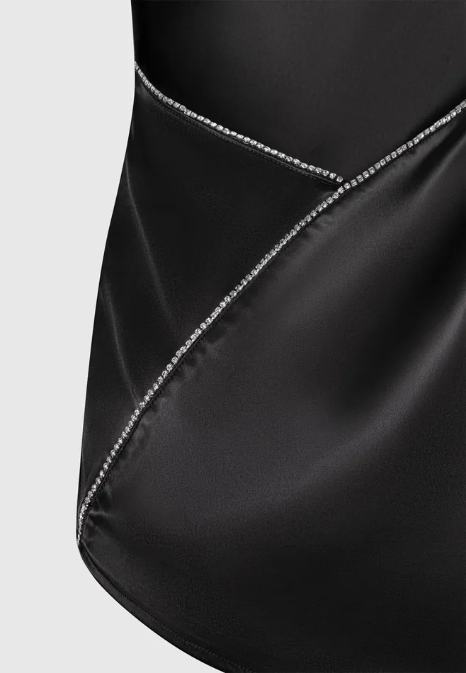 Women Manire De Voir Satin Embellished Open Back Mini Dress Black