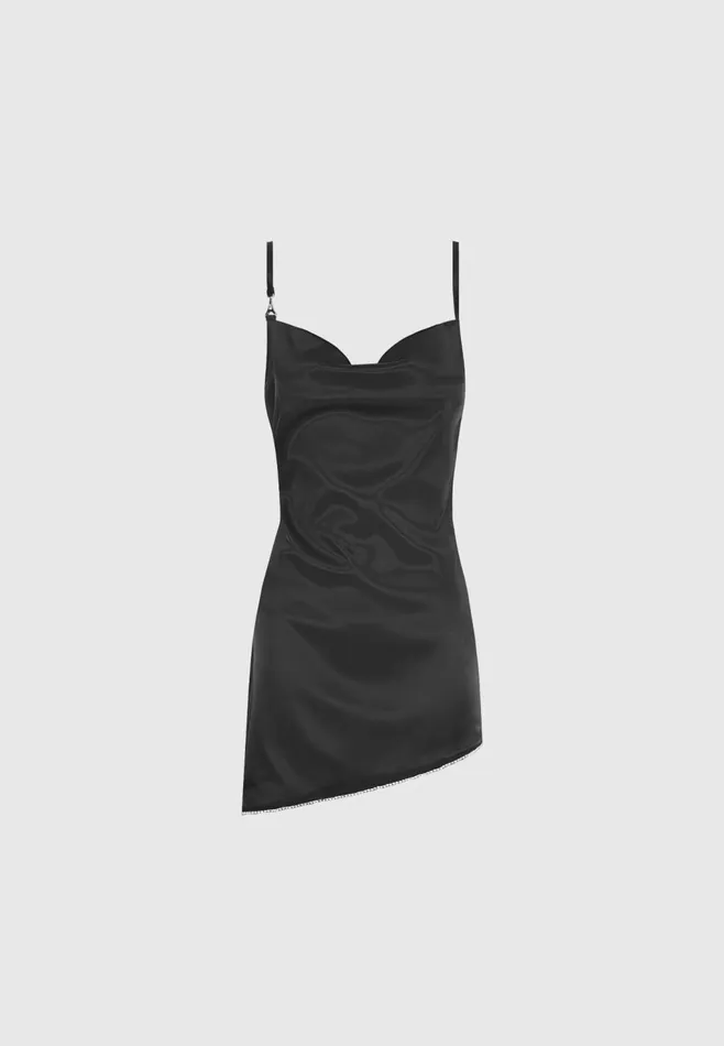 Women Manire De Voir Satin Embellished Open Back Mini Dress Black