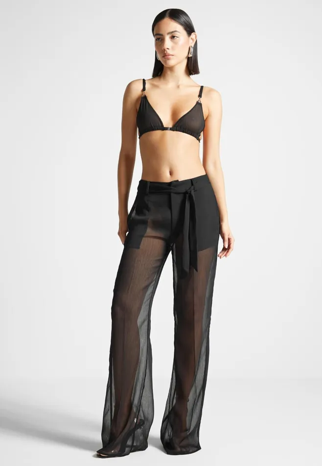 Women Manire De Voir Sheer Trousers With Belt Black
