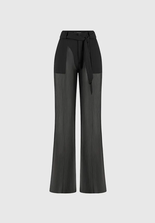Women Manire De Voir Sheer Trousers With Belt Black