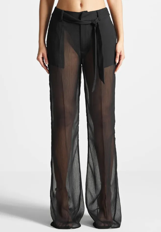 Women Manire De Voir Sheer Trousers With Belt Black