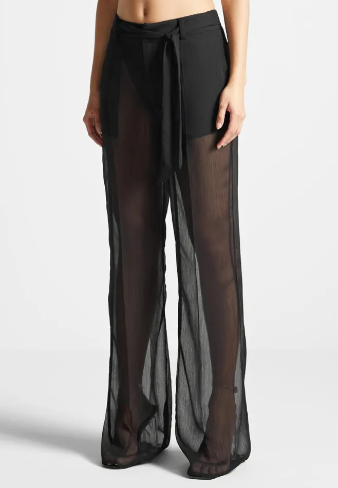 Women Manire De Voir Sheer Trousers With Belt Black