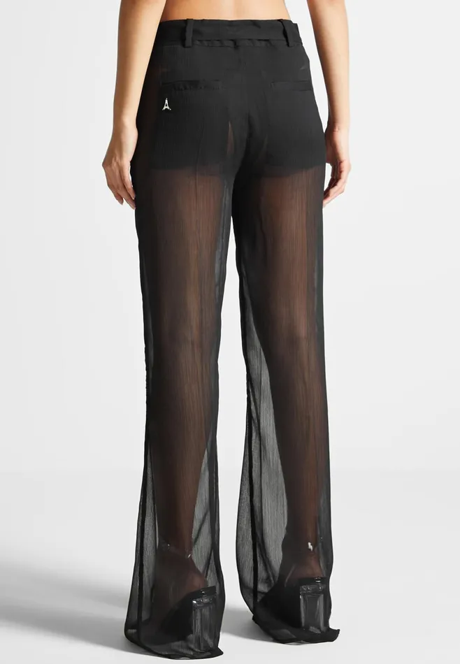 Women Manire De Voir Sheer Trousers With Belt Black
