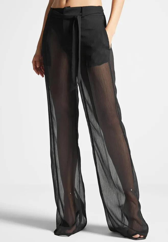 Women Manire De Voir Sheer Trousers With Belt Black