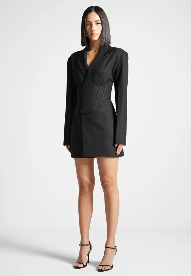Women Manire De Voir Tailored Blazer Dress With Reversible Corset Black
