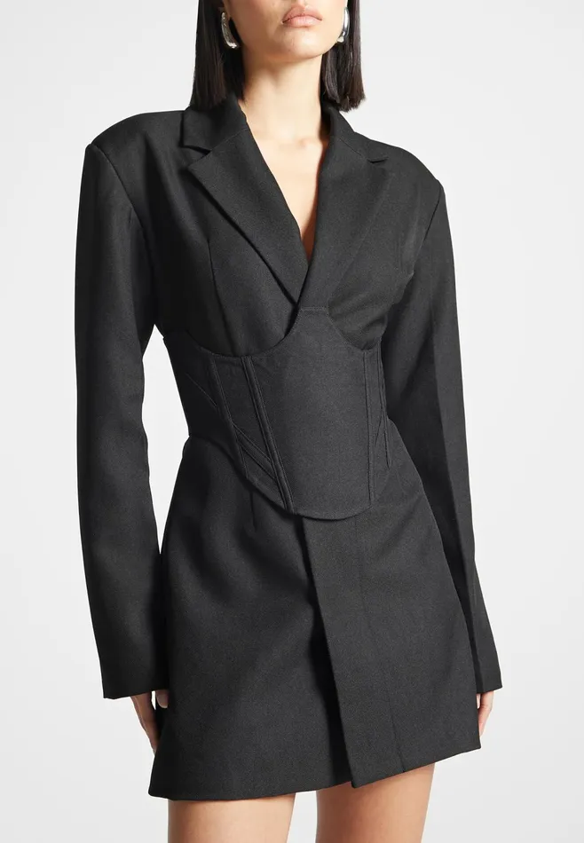 Women Manire De Voir Tailored Blazer Dress With Reversible Corset Black