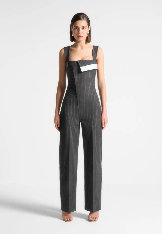 Women Manire De Voir Tailored Pinstripe Jumpsuit Grey