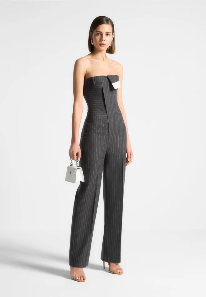 Women Manire De Voir Tailored Pinstripe Jumpsuit Grey