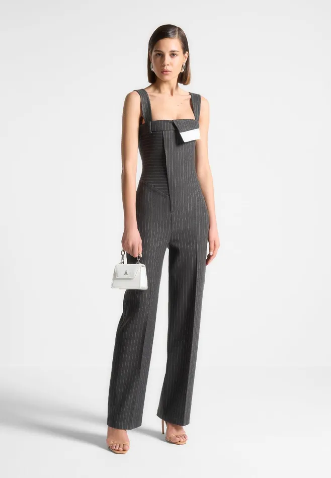 Women Manire De Voir Tailored Pinstripe Jumpsuit Grey