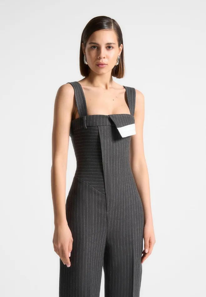Women Manire De Voir Tailored Pinstripe Jumpsuit Grey