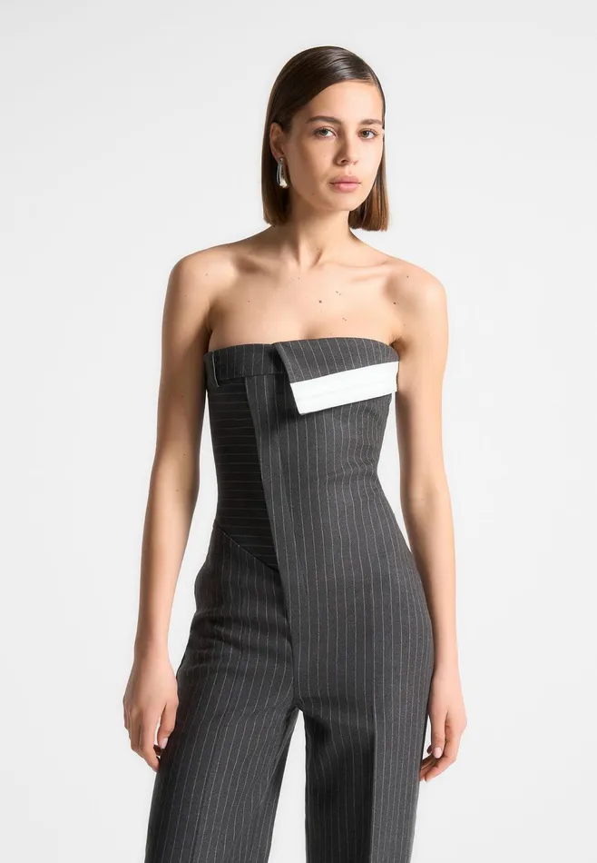 Women Manire De Voir Tailored Pinstripe Jumpsuit Grey